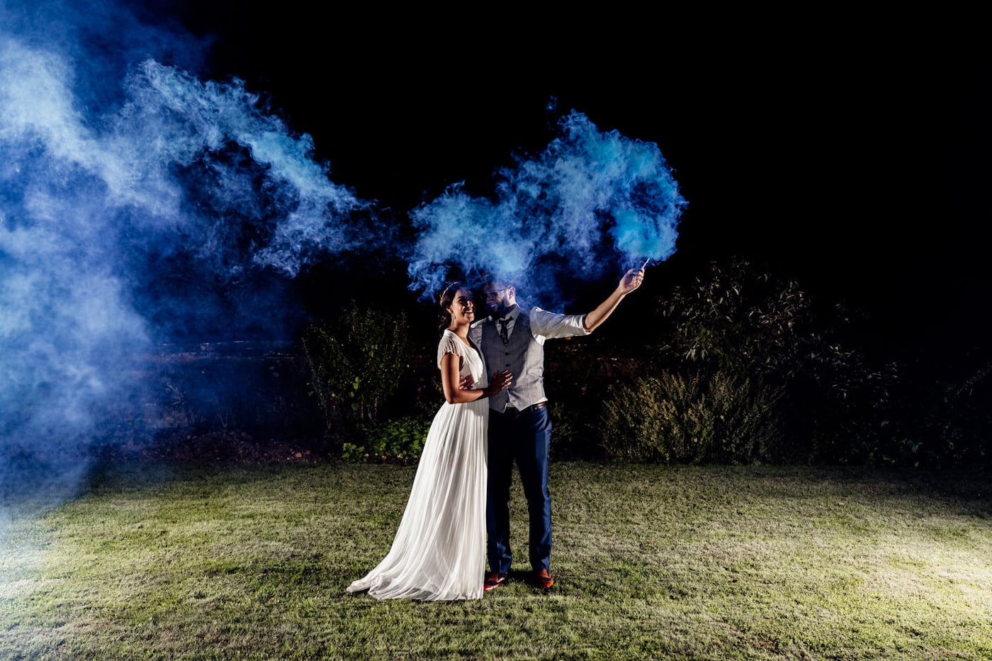 smoke grenade wedding photography