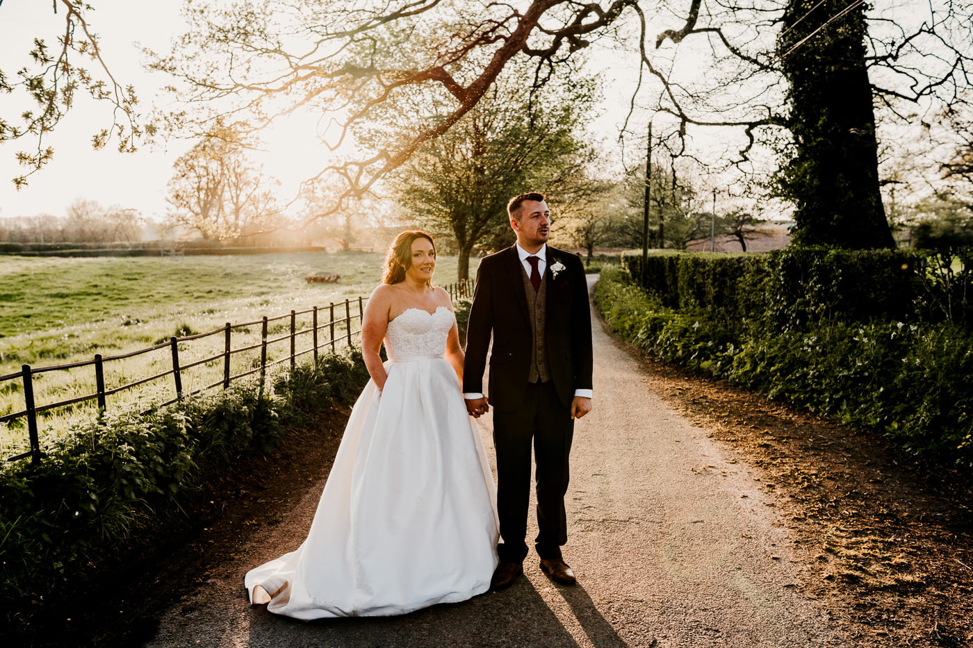 bride and groom portraits during golden hour